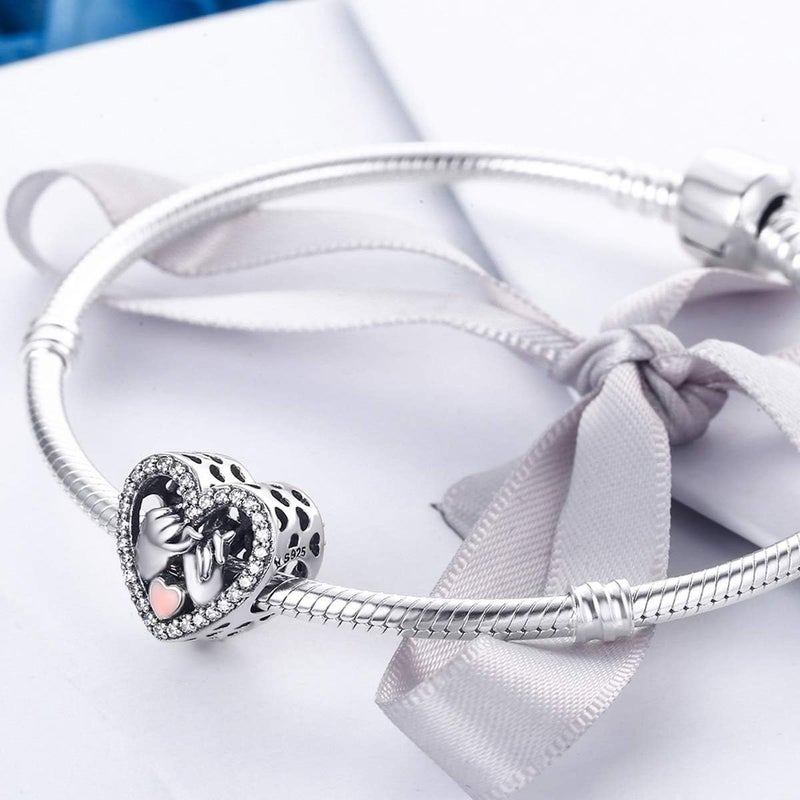 VOROCO Store 925 Sterling Silver Love Heart Charm for Charm Bracelet, Christmas Mother's Day Birthday Perfect Jewelry Gifts for Mom Grandma Daughter Friend Sister - Image 2